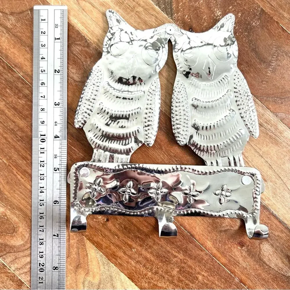 Vintage handcrafted owl hammered metal coat hook key hook woodland friends decor